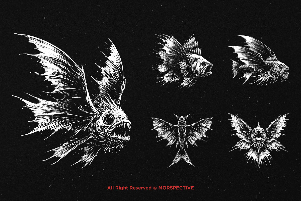 10 Bundle Dark Art Flying Fish Wings, an Illustration by Morspective (Photo 5 of 7)