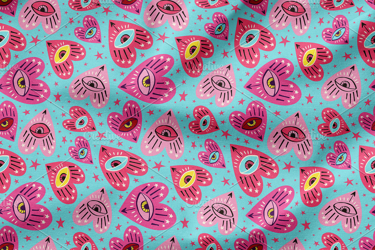 Blue pattern with pink love hearts, a Pattern Graphic by Art's and patterns (Photo 2 of 2)