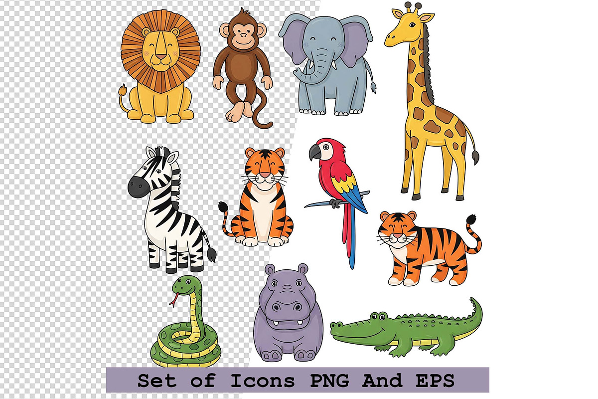 Set of  safari animal icons vector, an Icon by one-touch
