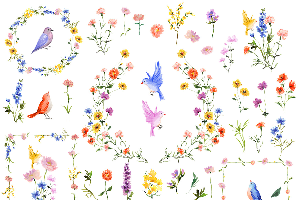 Wild Flowers - Watercolor Clipart, an Object Illustration by RhianAwni (Photo 2 of 7)