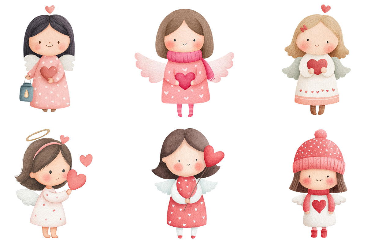 Watercolor Valentine Angel Clipart, an Illustration by Dream Creation (Photo 3 of 7)