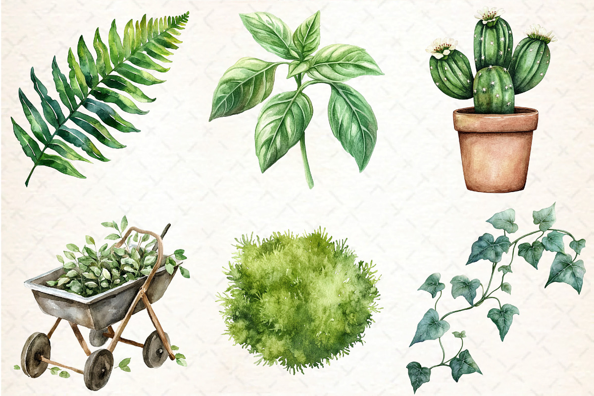 Watercolor Green Garden Clipart, an Illustration by DreamCafeArt (Photo 3 of 7)