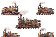 Watercolor Vector Steampunk Trains, a Transportation Illustration by Design Scotch (Thumbnail 3 of 7)