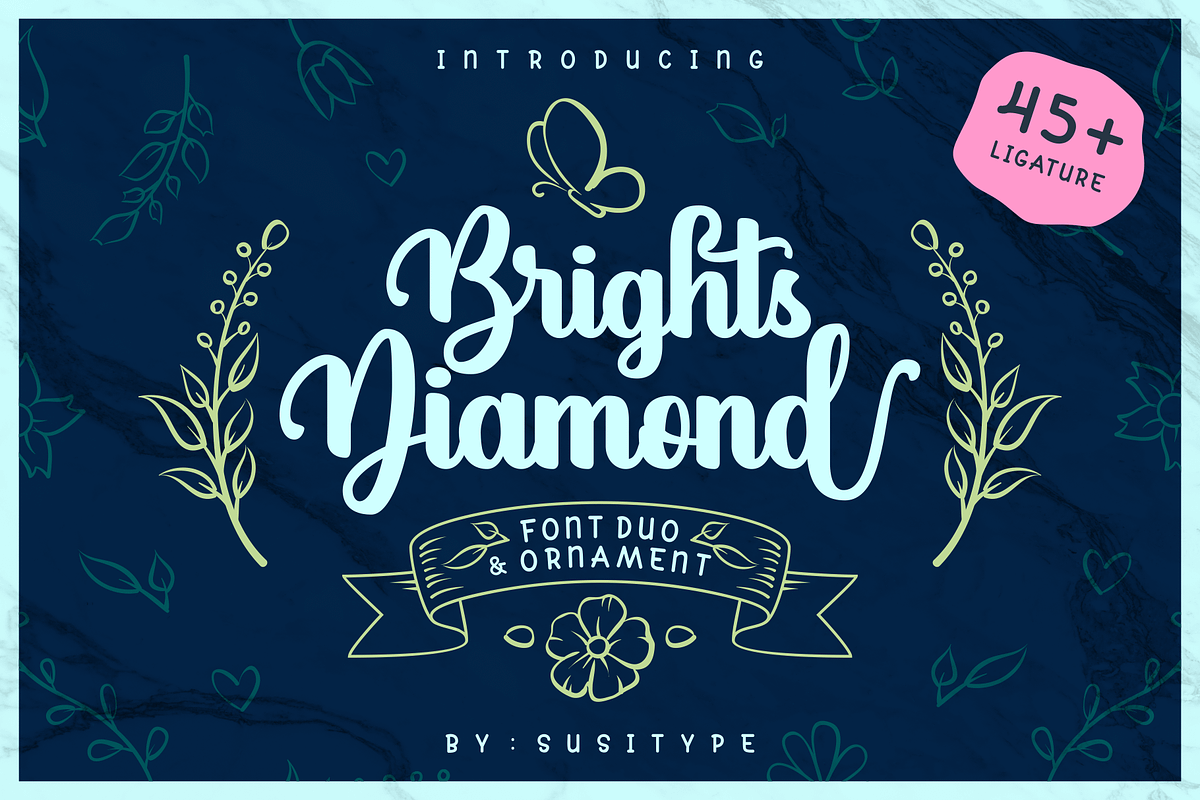 Brights Diamond + EXTRAS, a Script Font by SusiType (Photo 1 of 12)
