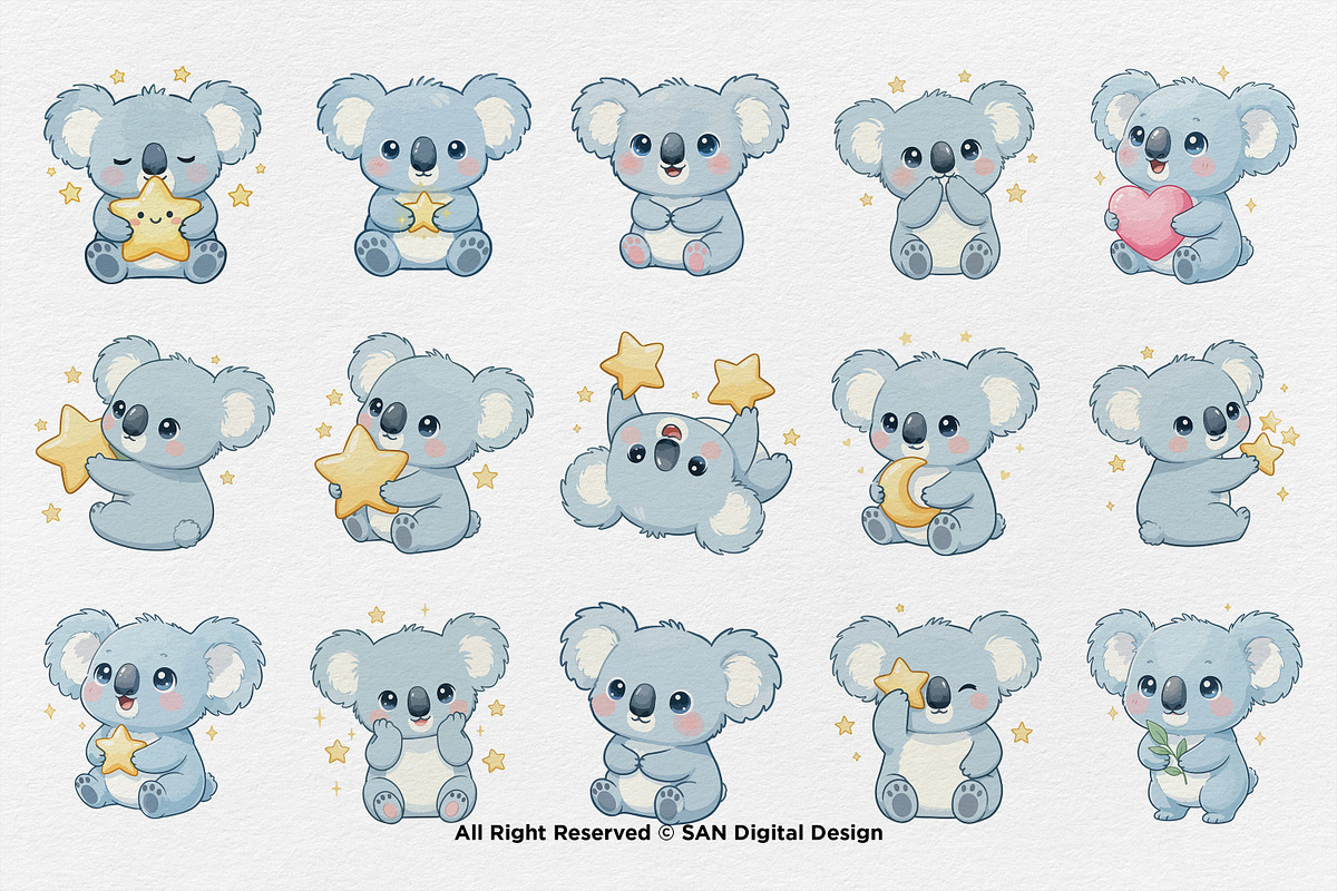 15 Bundle Watercolor Blue Koala Kids, an Animal Illustration by Morspective (Photo 8 of 8)
