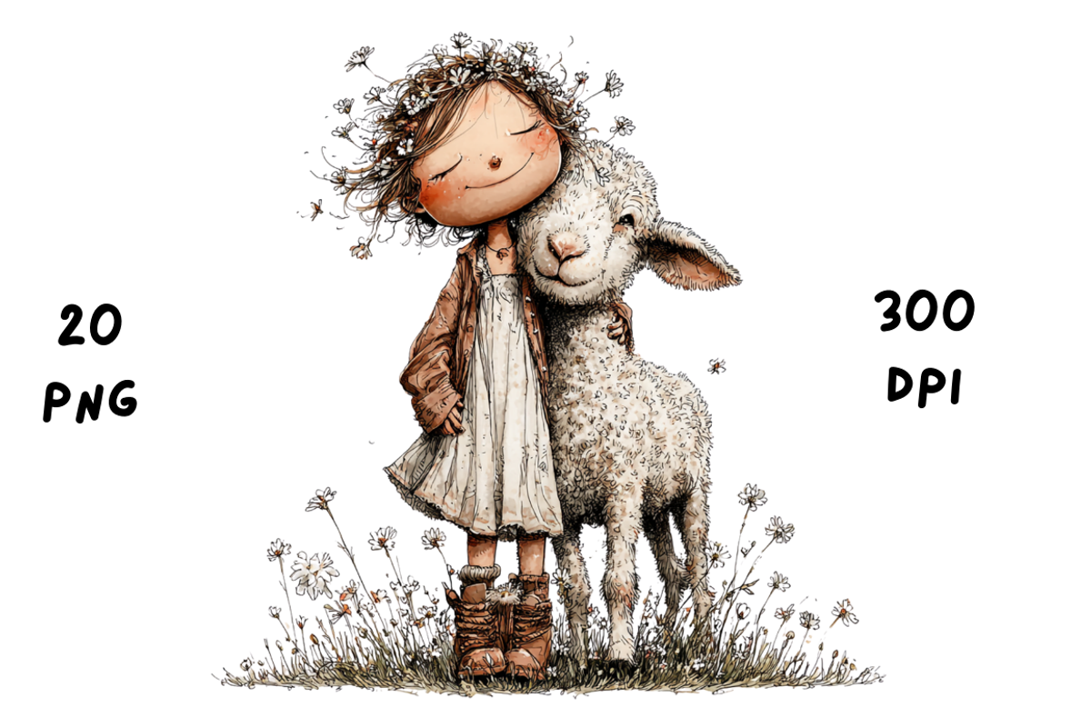 Whimsical Floral Girl & Lamb, an Animal Illustration by GiraffeCreative (Photo 16 of 20)