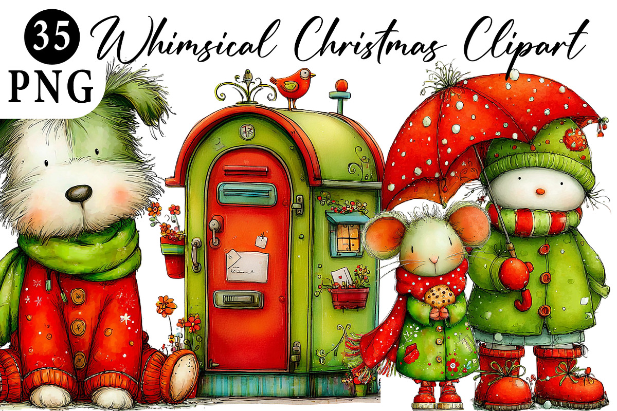 Whimsical Christmas Watercolor Clipa, an Illustration by Daily.Designs (Photo 1 of 5)