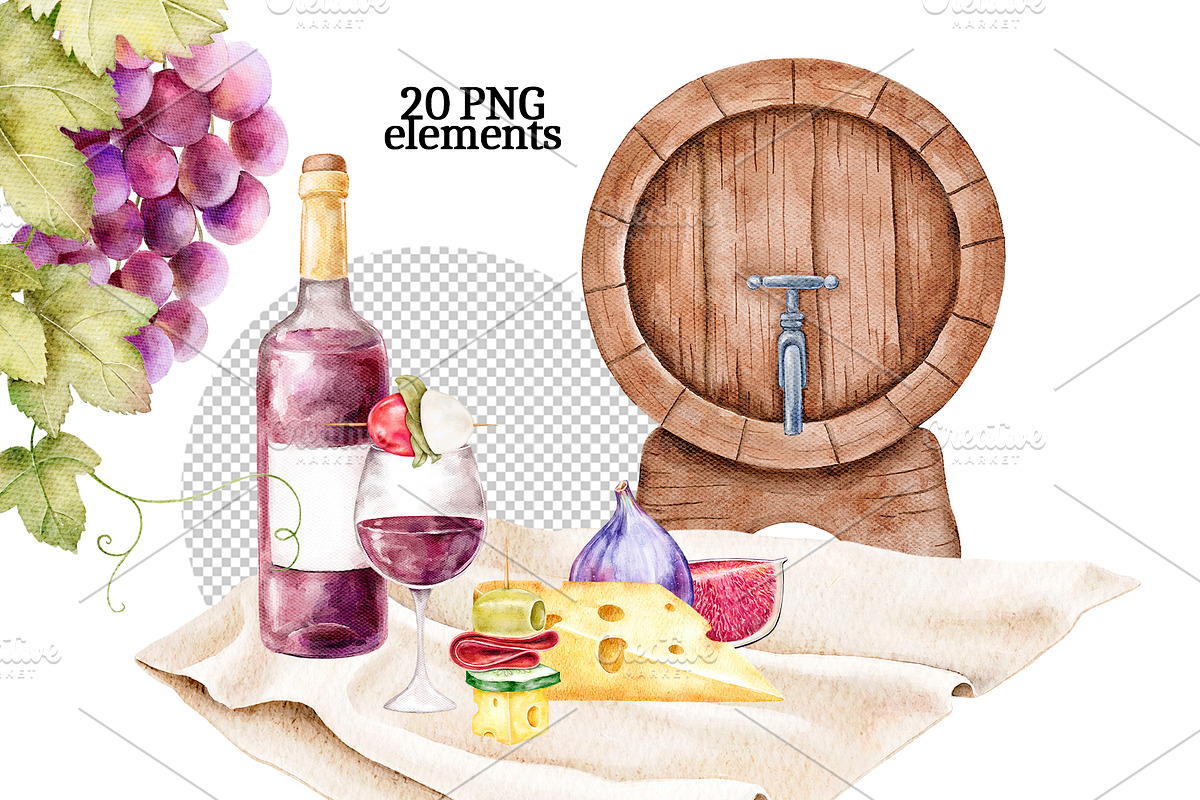 Watercolor Wine Clipart, a Food Illustration by Eves_Aquadreams (Photo 2 of 10)