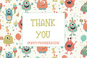 Monster party clipart & paper set, an Illustration by Poppymoondesign (Thumbnail 5 of 5)