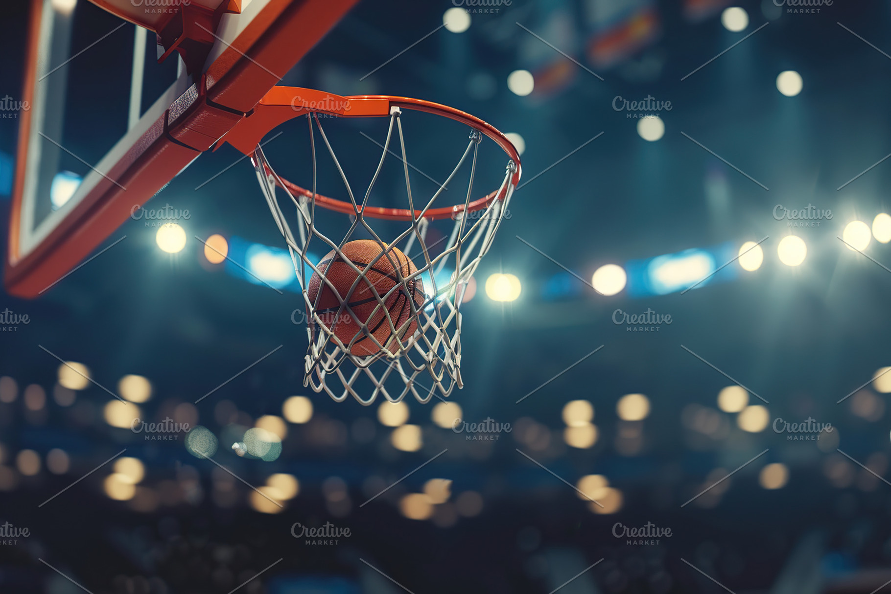 Basketball ball falling into the basketball hoop on basketball a, a Sports & Recreation Photo by AlyaAnd