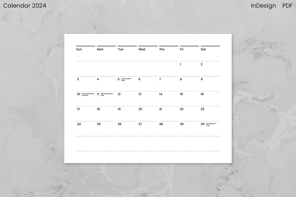 Minimalist Calendar 2024 (InDesign), an Object Graphic by Kessens (Photo 25 of 28)