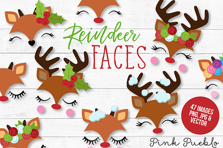 Reindeer Face Clipart and Vectors