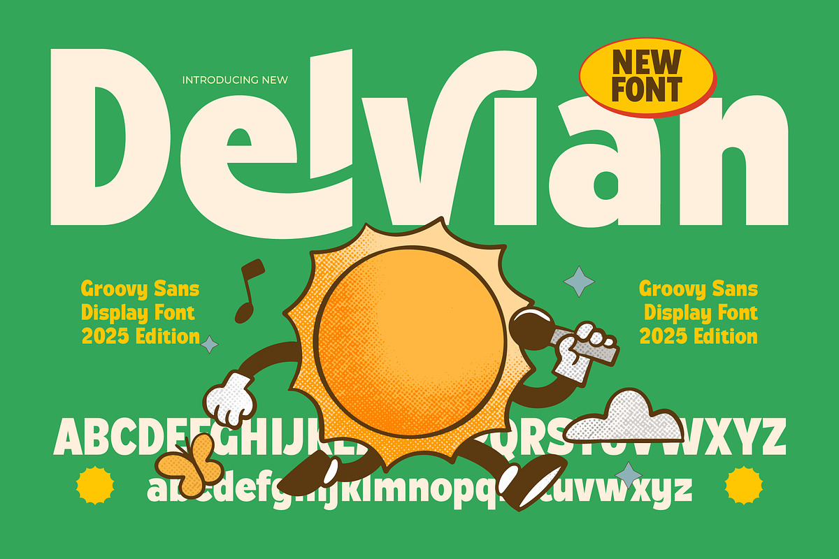 Delvian Groovy Display Fonts, a Sans Serif Font by Jaruka (Photo 1 of 10)