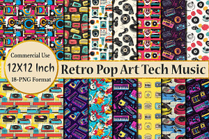 Retro Pop Art Fun Vintage Tech Music, a Pattern Graphic by Rose Art