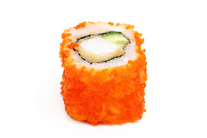 Single traditional japan sushi roll, a Photo by saiko3p