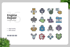 Engine Repair Colored Icons, an Icon by Upnowgraphic