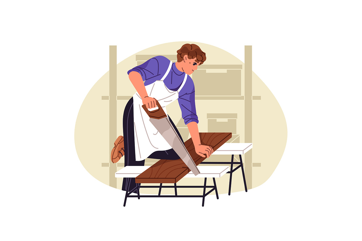 Carpenters work with wood set, a Work Illustration by PaperTrident (Photo 4 of 9)