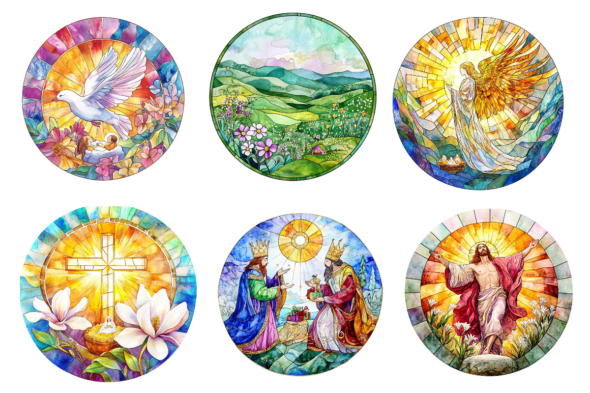 Round Stained Glass Spring Nativity, an Illustration by CreationArt (Photo 4 of 4)