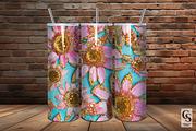 Pink Gold Glitter Sunflowers Pattern, a Pattern Graphic by Creative Store (Thumbnail 3 of 5)