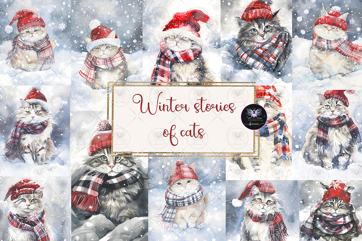 Christmas Winter Cat Clipart (JPG):, an Illustration by BigCakeBee (Photo 1 of 2)
