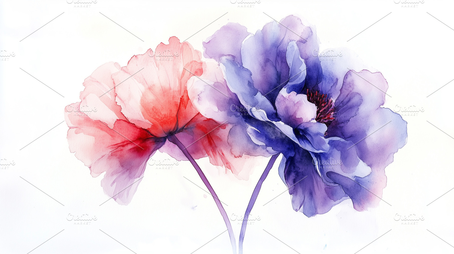 Aquarelle purple and red flowers, a Nature Photo by MistyDay