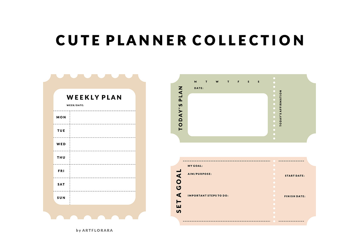 Cute Planner Template Set, a Stationery Template by Artflorara (Photo 4 of 11)