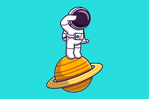 Astronaut Standing On Planet Cartoon