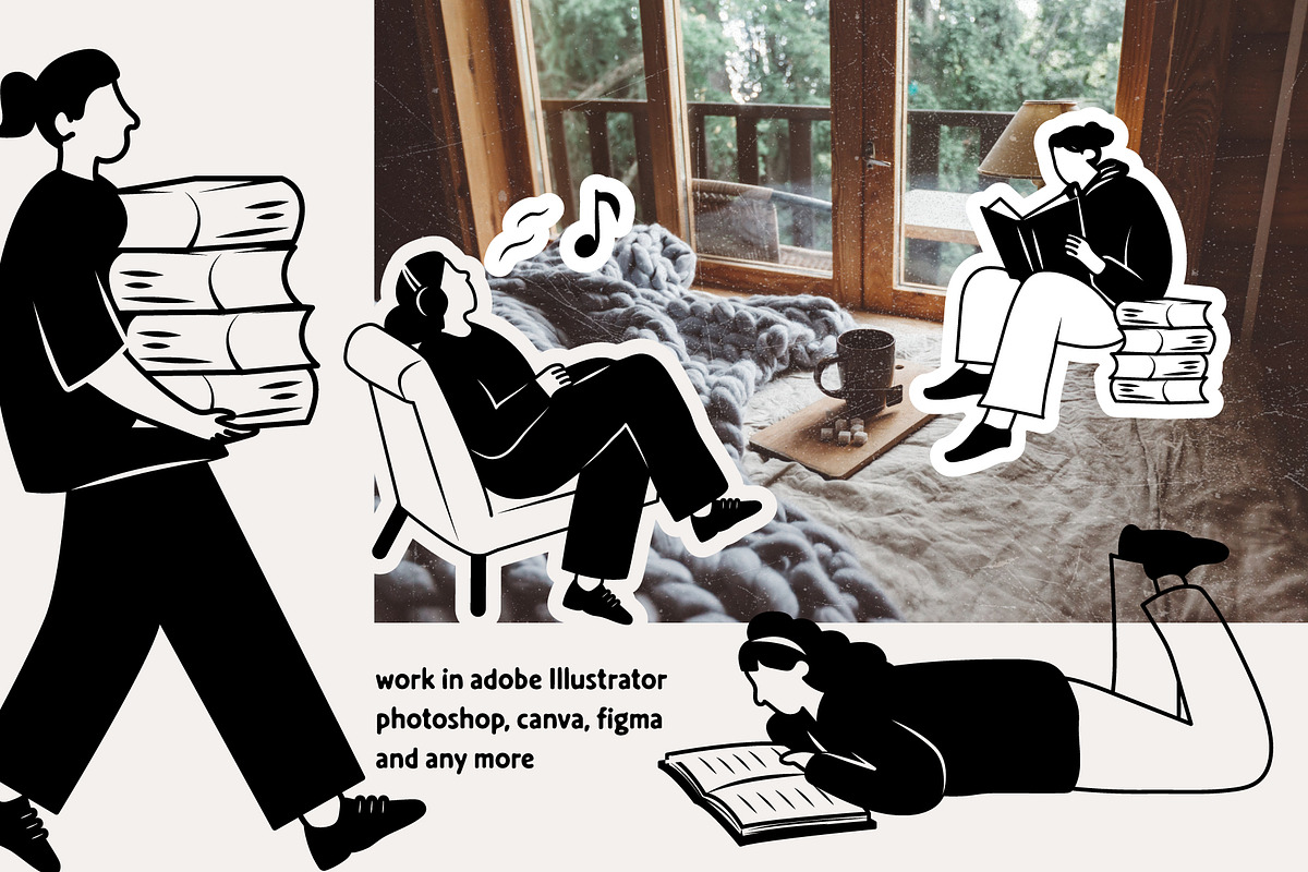 Cozy Lifestyle : Pet, Book, Plant, a Person Illustration by Jiwstudio (Photo 11 of 21)