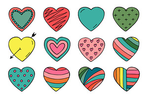Color drawing hearts in doodle style, a Decorative Illustration by ExpressShop