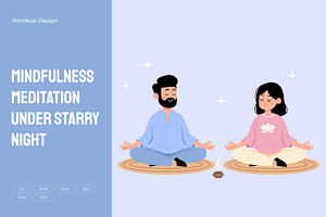 Mindfulness Meditation Starry Night, a Person Illustration by Partikusi Design