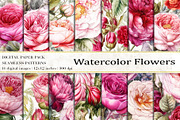 Watercolor Flowers Digital Papers, a Pattern Graphic by BonaDesigns (Thumbnail 1 of 6)