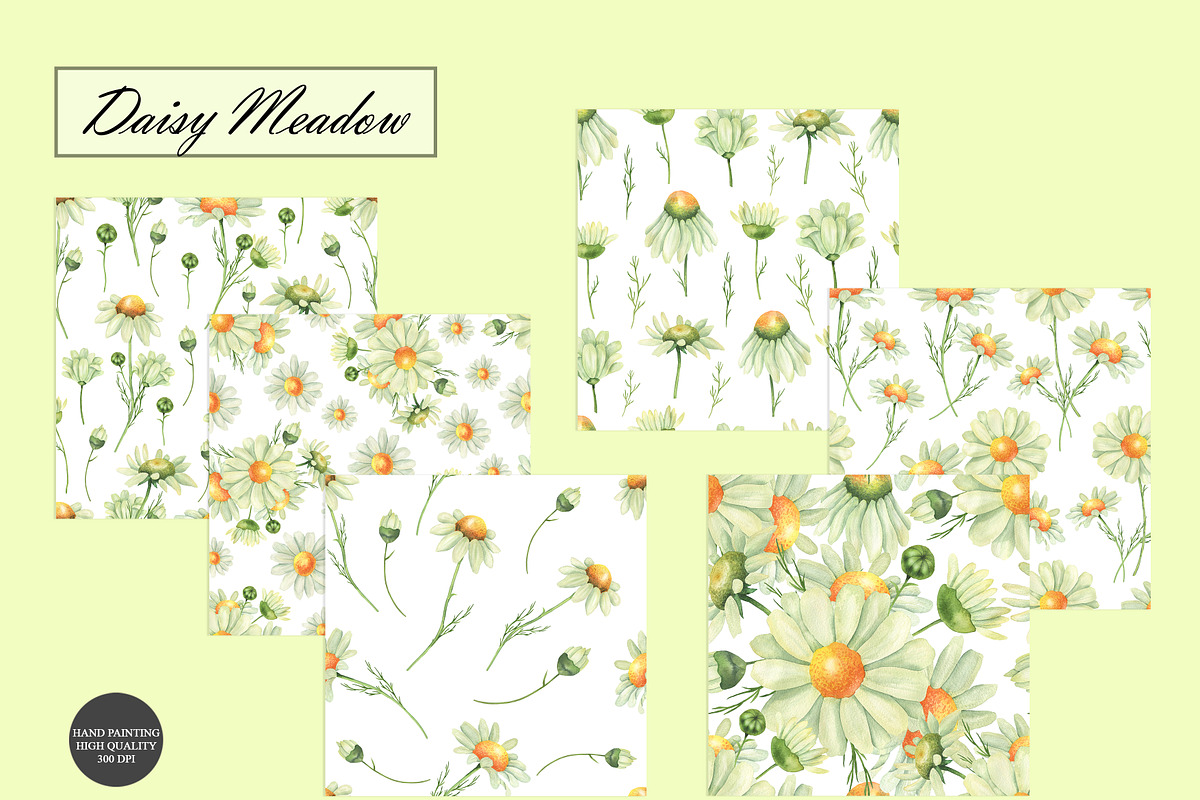 Watercolor Daisy Seamless Patterns, an Illustration by OlDm_Shop (Photo 8 of 10)
