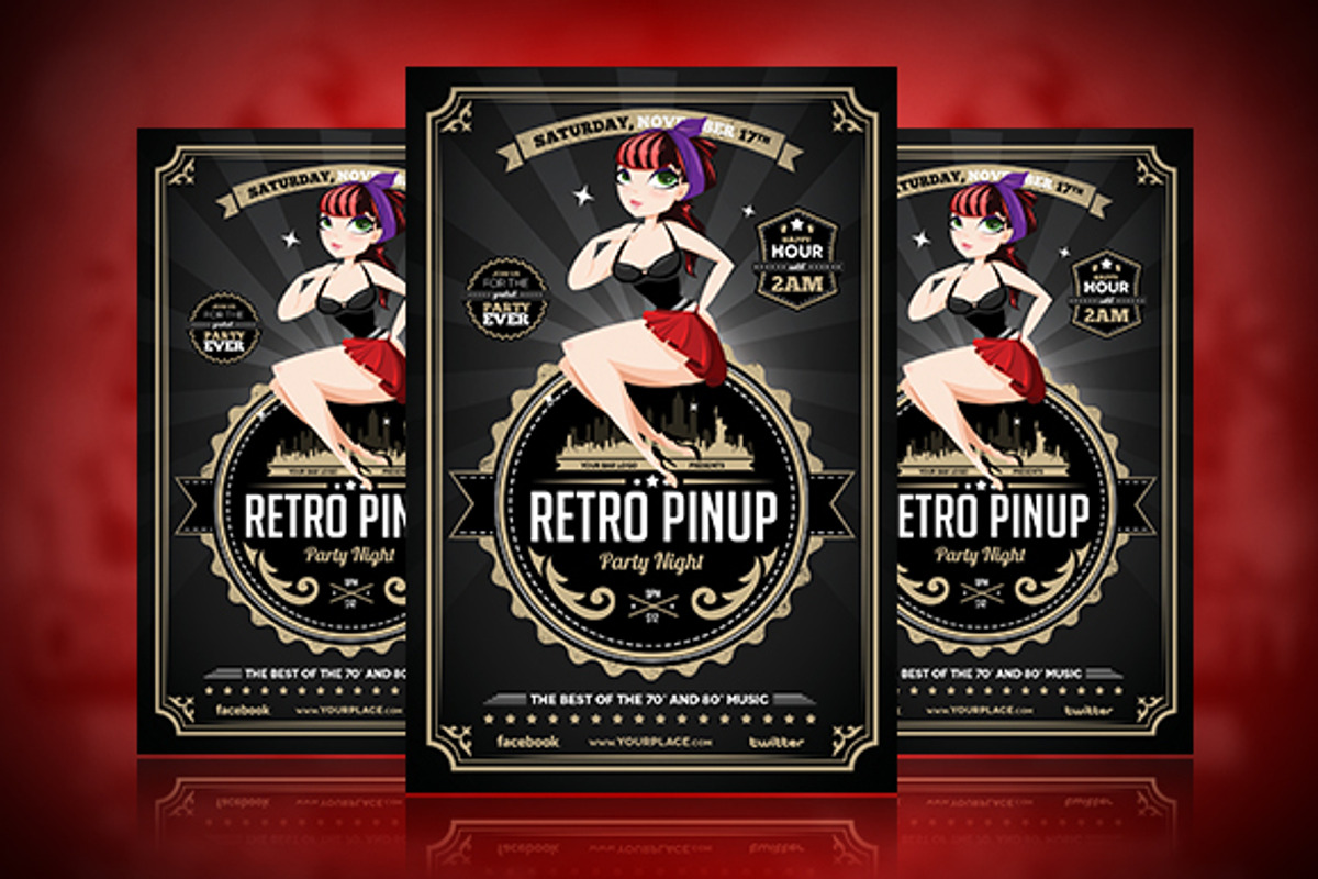 Retro Pinup Party Flyer Template, a Flyer Template by Odin_Design (Photo 1 of 3)