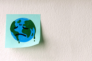 Sadness Globe drawn on Sticky Note Wall. Environmental Issue, a Photo by salmon.black
