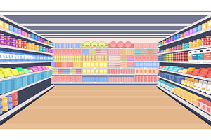 Perspective view supermarket store, an Object Illustration by Lemberg Vector