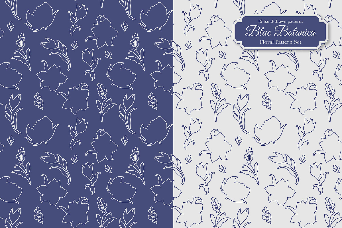Blue Botanica – Floral Pattern Set, a Pattern Graphic by L- design studio (Photo 5 of 12)