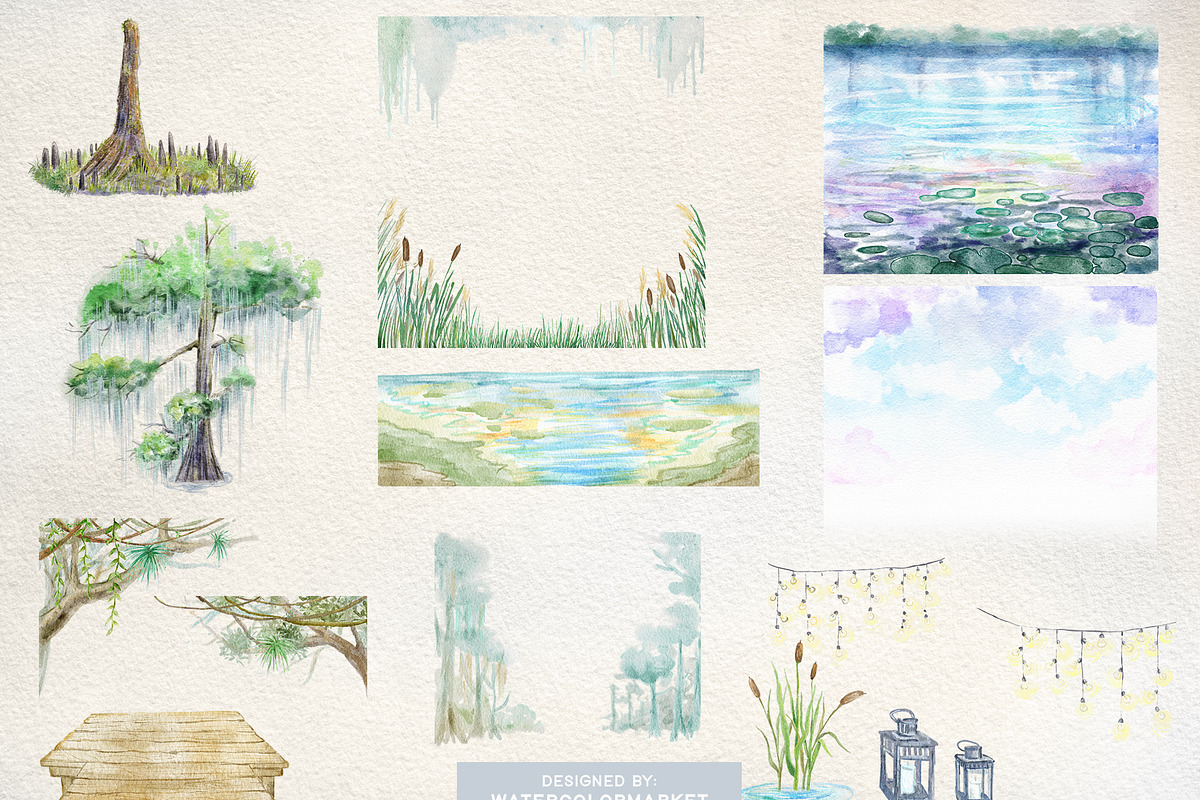 Swamp Landscape & Cliparts, an Illustration by Dora Katona (Photo 3 of 4)