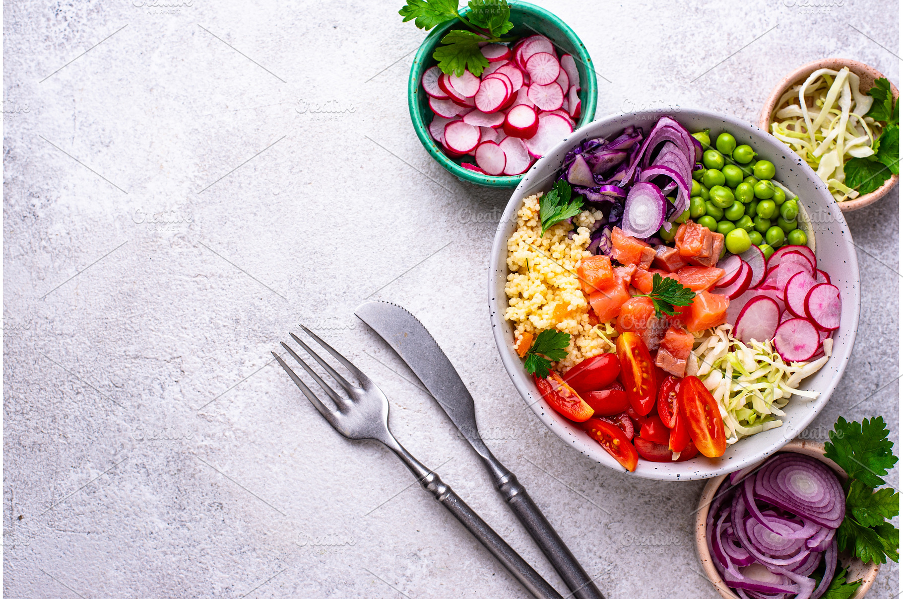 Balanced healthy bowl with, a Food & Drink Photo by Yulia Furman