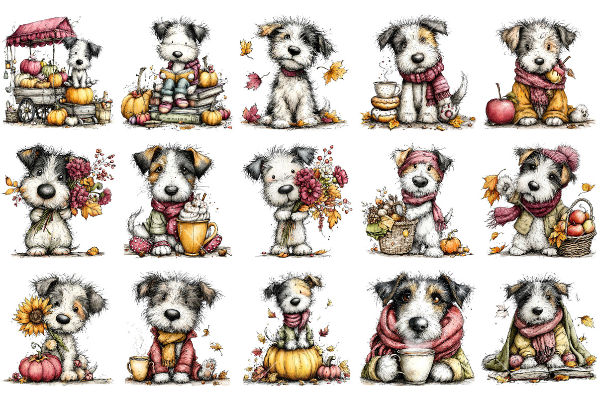 Whimsical Autumn Dog Clipart Bundle, a Seasonal Illustration by OK Design (Photo 3 of 6)