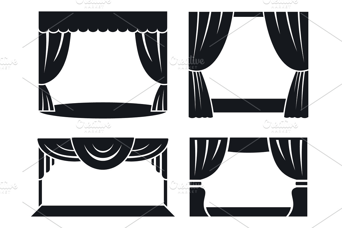 Theatrical stage icon set, simple, an Object Illustration by Ylivdesign