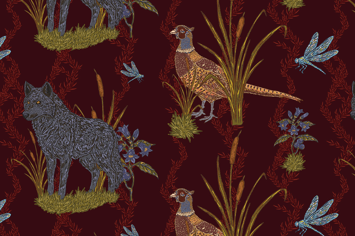 Wolf, Pheasant, Dragonfly, a Pattern Graphic by NayaChu (Photo 7 of 9)