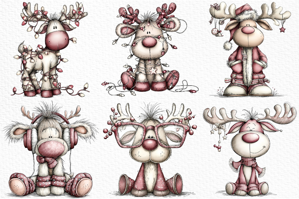Quirky Christmas Reindeer Clipart, an Illustration by Craft Nest (Photo 4 of 6)