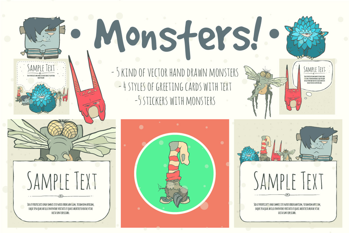 Set of Hand Drawn Vector Monsters, an Illustration by Andrew Bzh. (Photo 1 of 6)