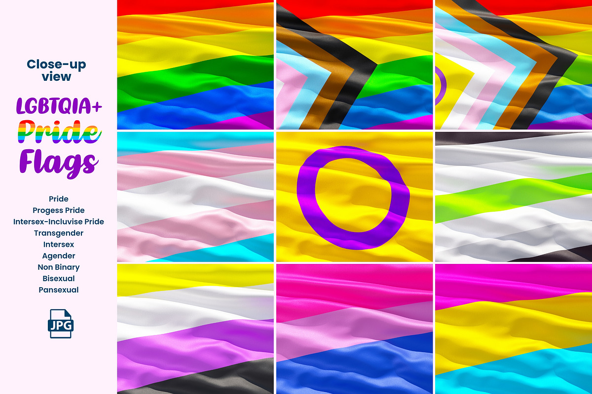 Close-up LGBTQIA+ Pride Flags, an Object Illustration by TandemStock