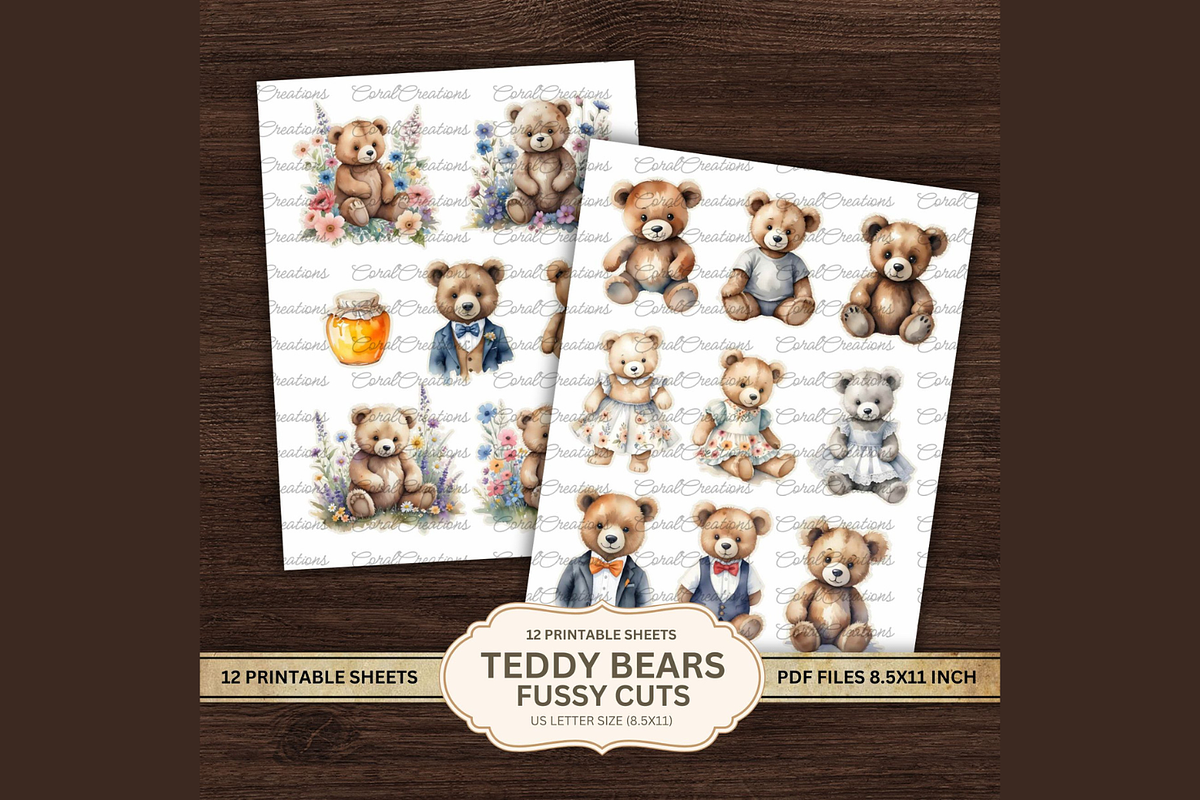 Teddy Bears Fussy Cuts PDF, a Decorative Illustration by Coral Beauty (Photo 7 of 7)