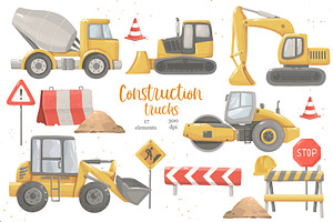 Construction Trucks Clipart, a Transportation Illustration by ArtGiftsStudio