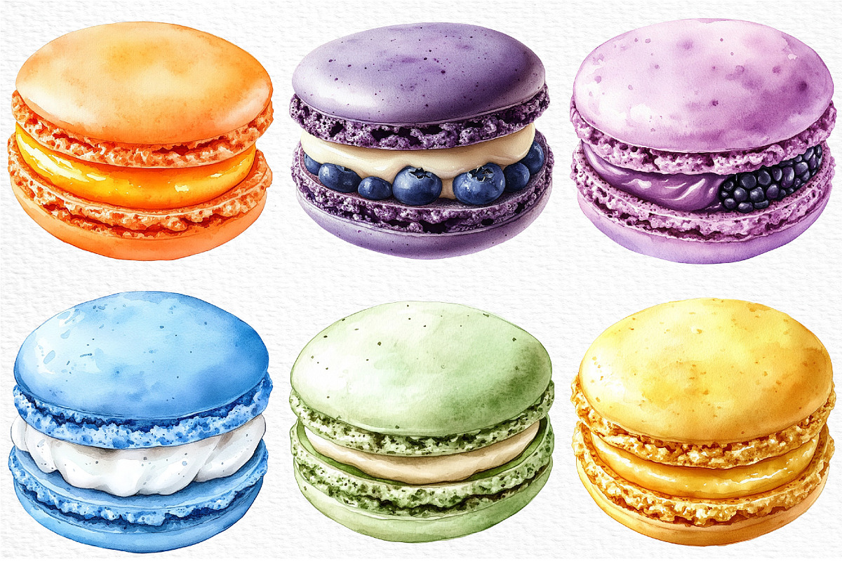 Macaron Watercolor Clipart, an Illustration by Craft Nest (Photo 3 of 6)