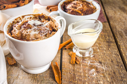 Cinnabon cake in mug featuring cinnabon, cinnamon roll, and cinnamon, a Food & Drink Photo by Rimma