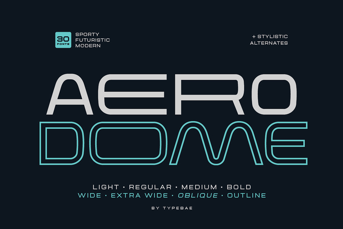 Aerodome – Futuristic & Sport Font, a Sans Serif Font by Typebae (Photo 1 of 11)