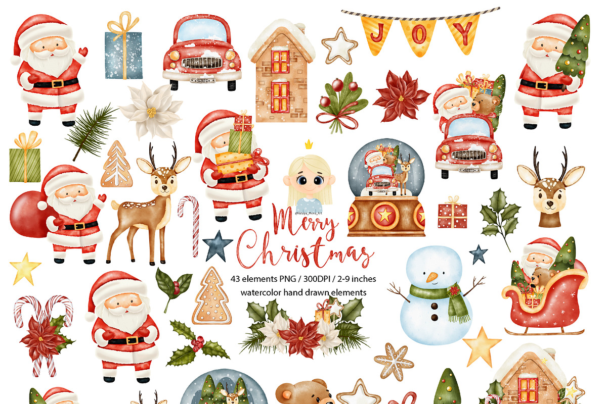 Christmas Watercolor Clipart, a Decorative Illustration by Natalya_Mona_Art (Photo 1 of 7)